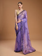 Jyoti Fashion Women's Purple Organza Sequins Embroidered Designer Saree with Blouse | Grocsy