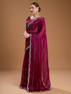 Jyoti Fashion Women's Wine Jimmy Choo Sequins Embroidered Designer Saree with Blouse | Grocsy