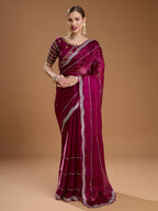 Jyoti Fashion Women's Wine Jimmy Choo Sequins Embroidered Designer Saree with Blouse | Grocsy