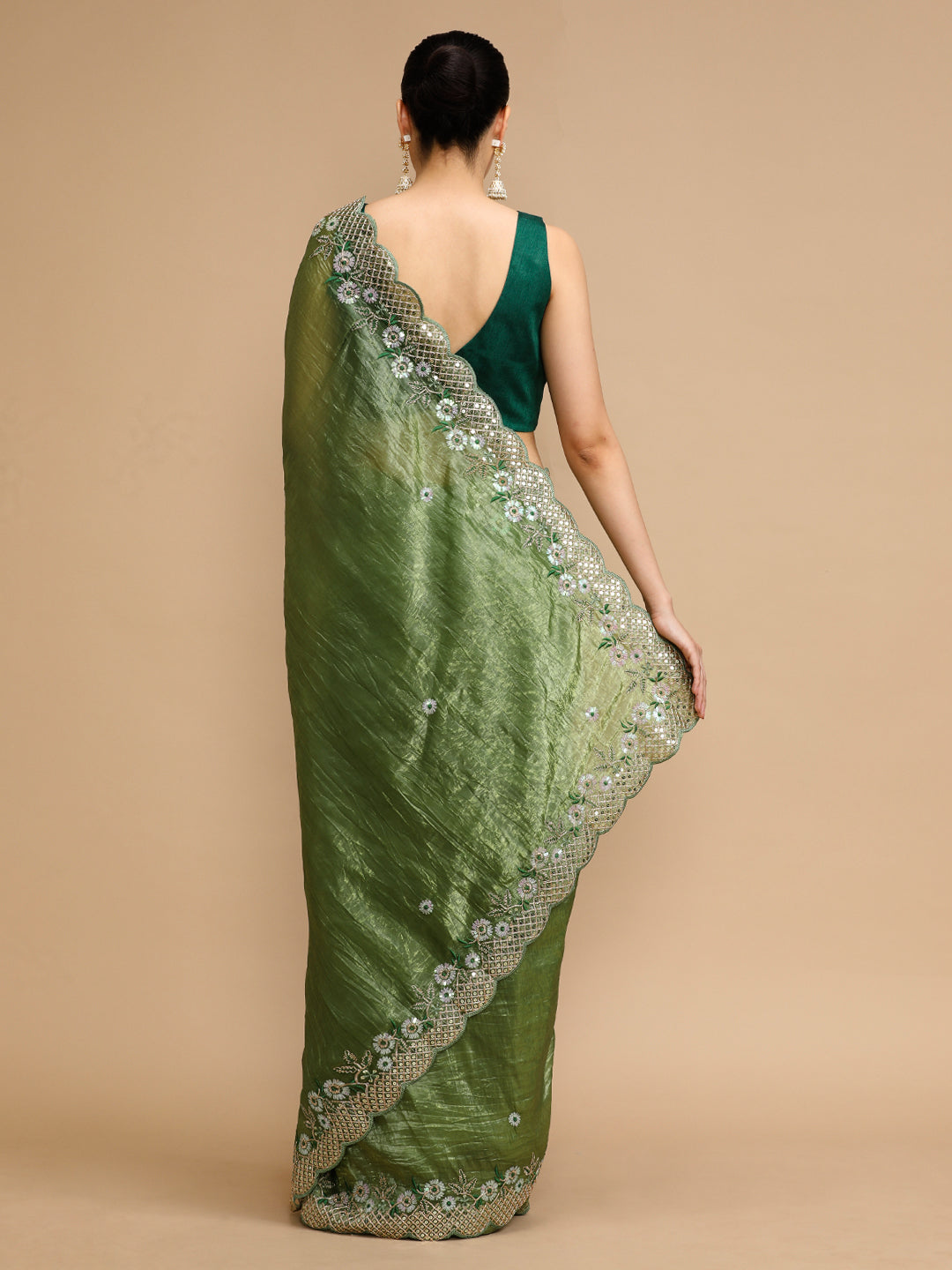 Jyoti Fashion Women's Mehendi Art Silk Sequins Embroidered Designer Saree with Blouse | Grocsy