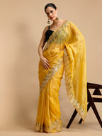 Jyoti Fashion Women's Yellow Art Silk Sequins Embroidered Designer Saree with Blouse | Grocsy