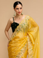 Jyoti Fashion Women's Yellow Art Silk Sequins Embroidered Designer Saree with Blouse | Grocsy