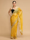 Jyoti Fashion Women's Yellow Art Silk Sequins Embroidered Designer Saree with Blouse | Grocsy