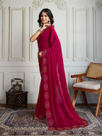 Jyoti Fashion Women's Rani Pink Fandy Satin Handwork Designer Saree with Blouse | Grocsy