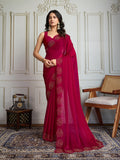 Jyoti Fashion Women's Rani Pink Fandy Satin Handwork Designer Saree with Blouse | Grocsy