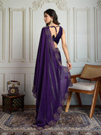 Jyoti Fashion Women's Purple Fandy Satin Handwork Designer Saree with Blouse | Grocsy