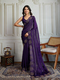 Jyoti Fashion Women's Purple Fandy Satin Handwork Designer Saree with Blouse | Grocsy