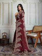 Jyoti Fashion Women's Maroon Rangoli Silk Embroidered Designer Saree with Blouse | Grocsy