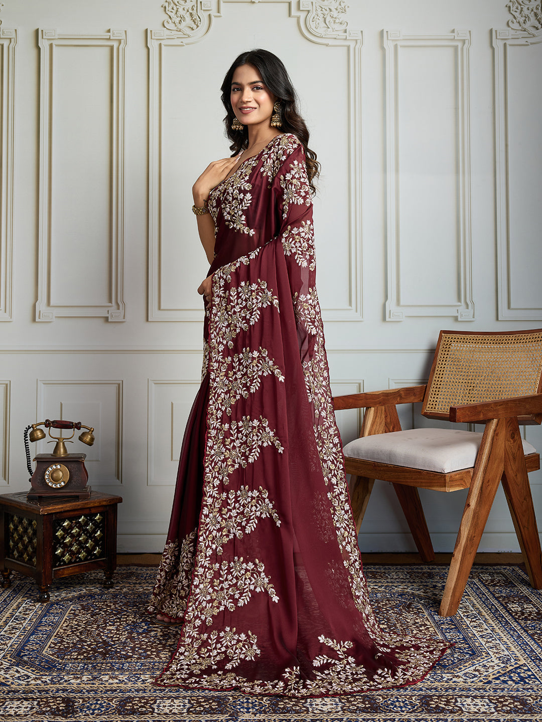 Jyoti Fashion Women's Maroon Rangoli Silk Embroidered Designer Saree with Blouse | Grocsy
