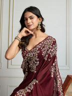 Jyoti Fashion Women's Maroon Rangoli Silk Embroidered Designer Saree with Blouse | Grocsy