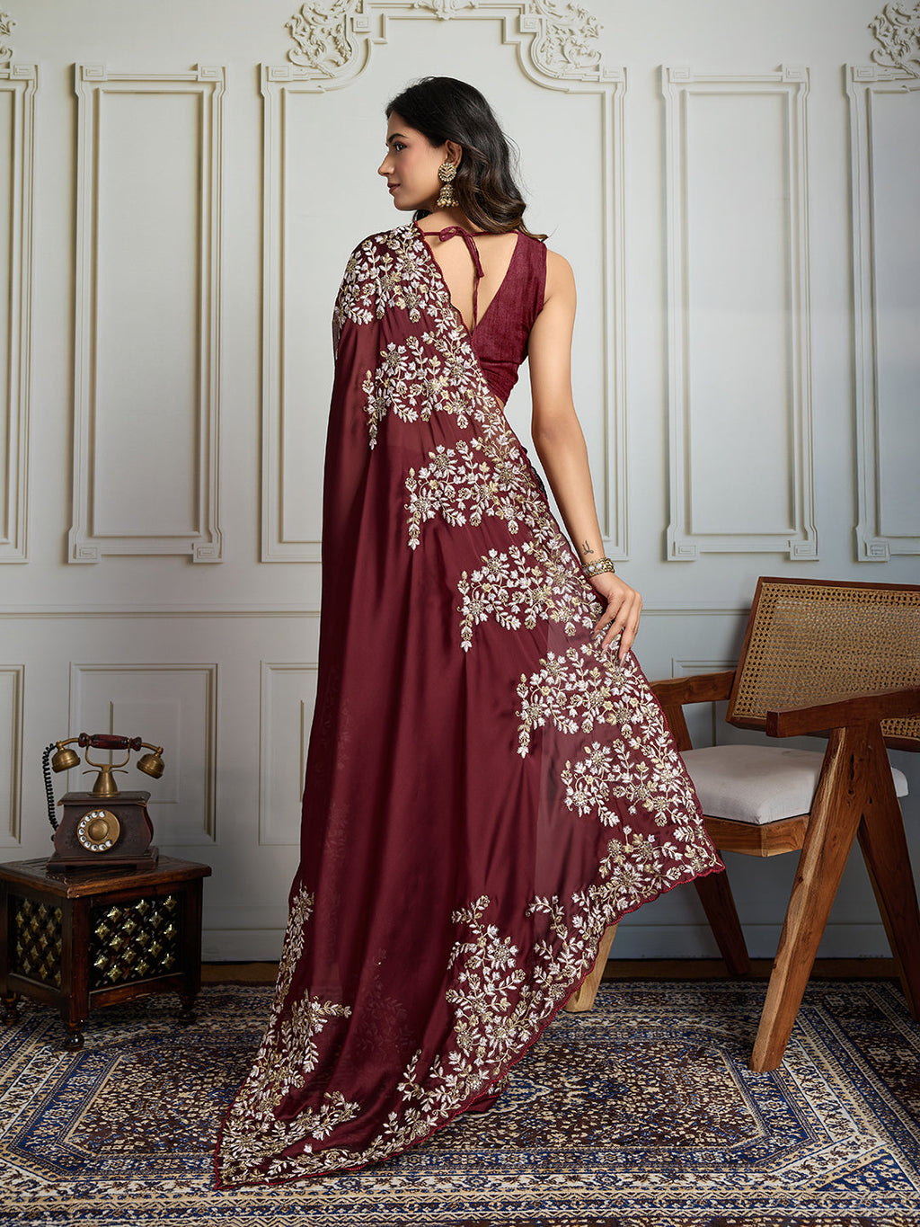 Jyoti Fashion Women's Maroon Rangoli Silk Embroidered Designer Saree with Blouse | Grocsy