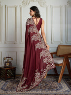 Jyoti Fashion Women's Maroon Rangoli Silk Embroidered Designer Saree with Blouse | Grocsy