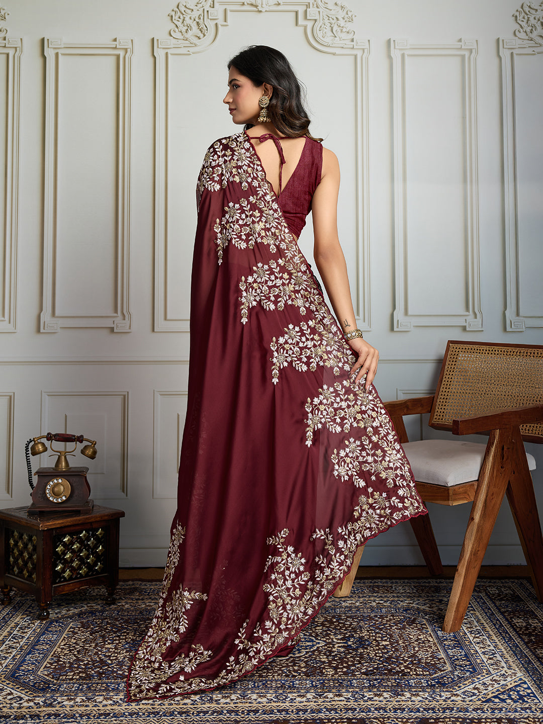 Jyoti Fashion Women's Maroon Rangoli Silk Embroidered Designer Saree with Blouse | Grocsy