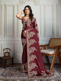 Jyoti Fashion Women's Maroon Rangoli Silk Embroidered Designer Saree with Blouse | Grocsy