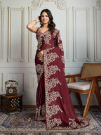 Jyoti Fashion Women's Maroon Rangoli Silk Embroidered Designer Saree with Blouse | Grocsy