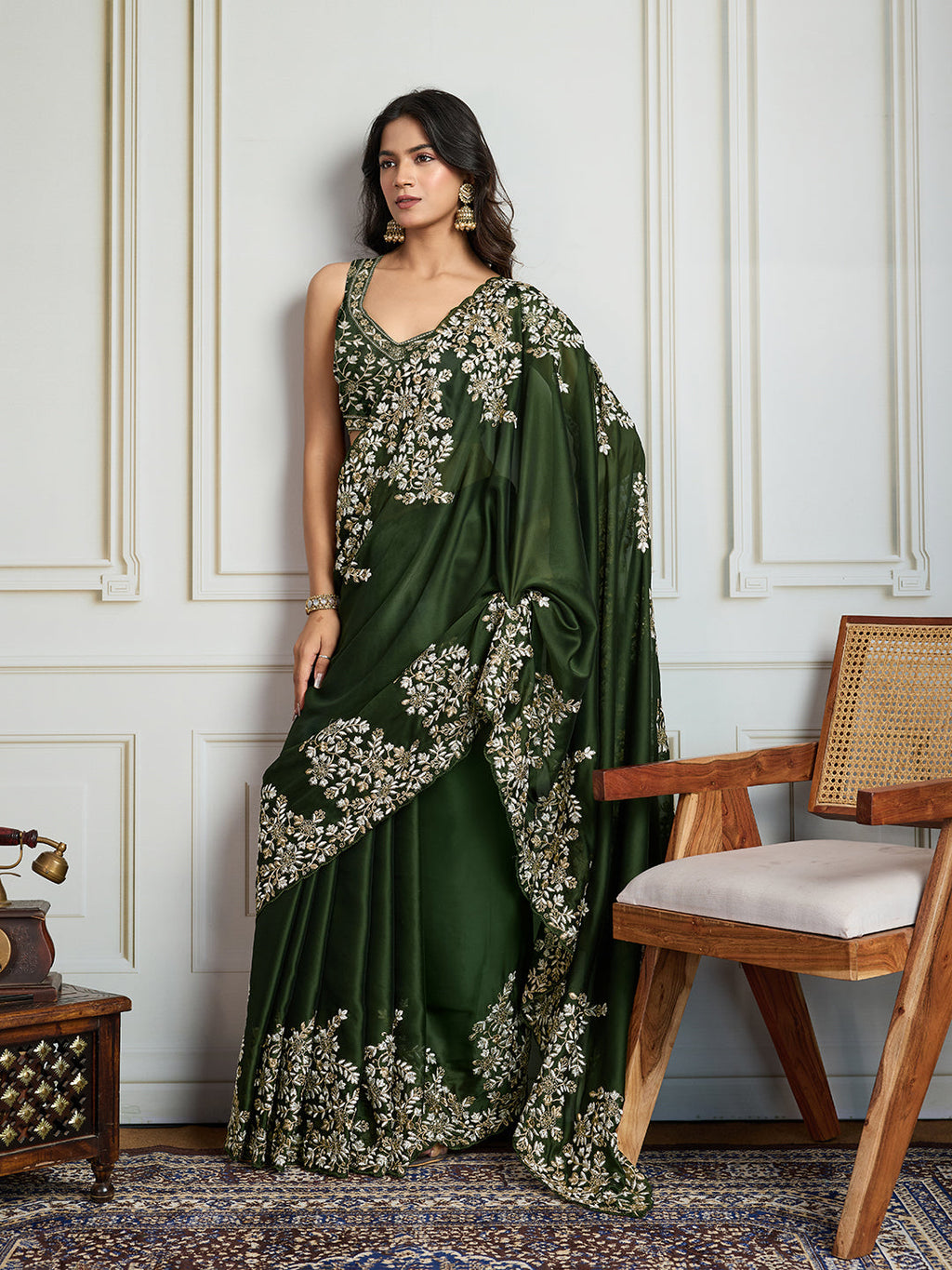Jyoti Fashion Women's Green Rangoli Silk Embroidered Designer Saree with Blouse | Grocsy