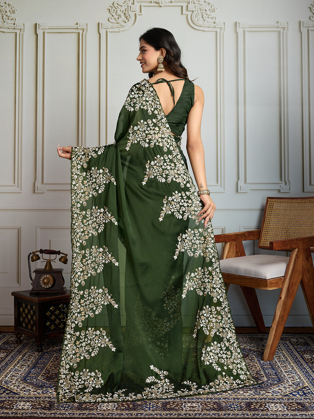 Jyoti Fashion Women's Green Rangoli Silk Embroidered Designer Saree with Blouse | Grocsy