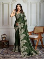 Jyoti Fashion Women's Green Rangoli Silk Embroidered Designer Saree with Blouse | Grocsy