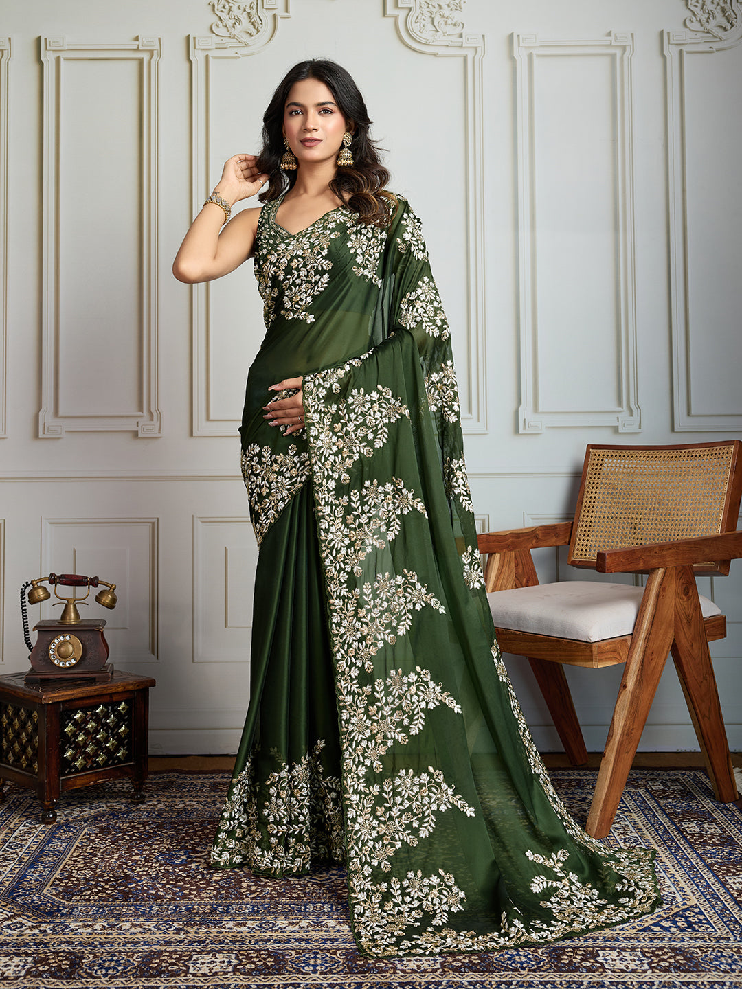 Jyoti Fashion Women's Green Rangoli Silk Embroidered Designer Saree with Blouse | Grocsy