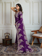 Jyoti Fashion Women's Purple Rangoli Silk Embroidered Designer Saree with Blouse | Grocsy