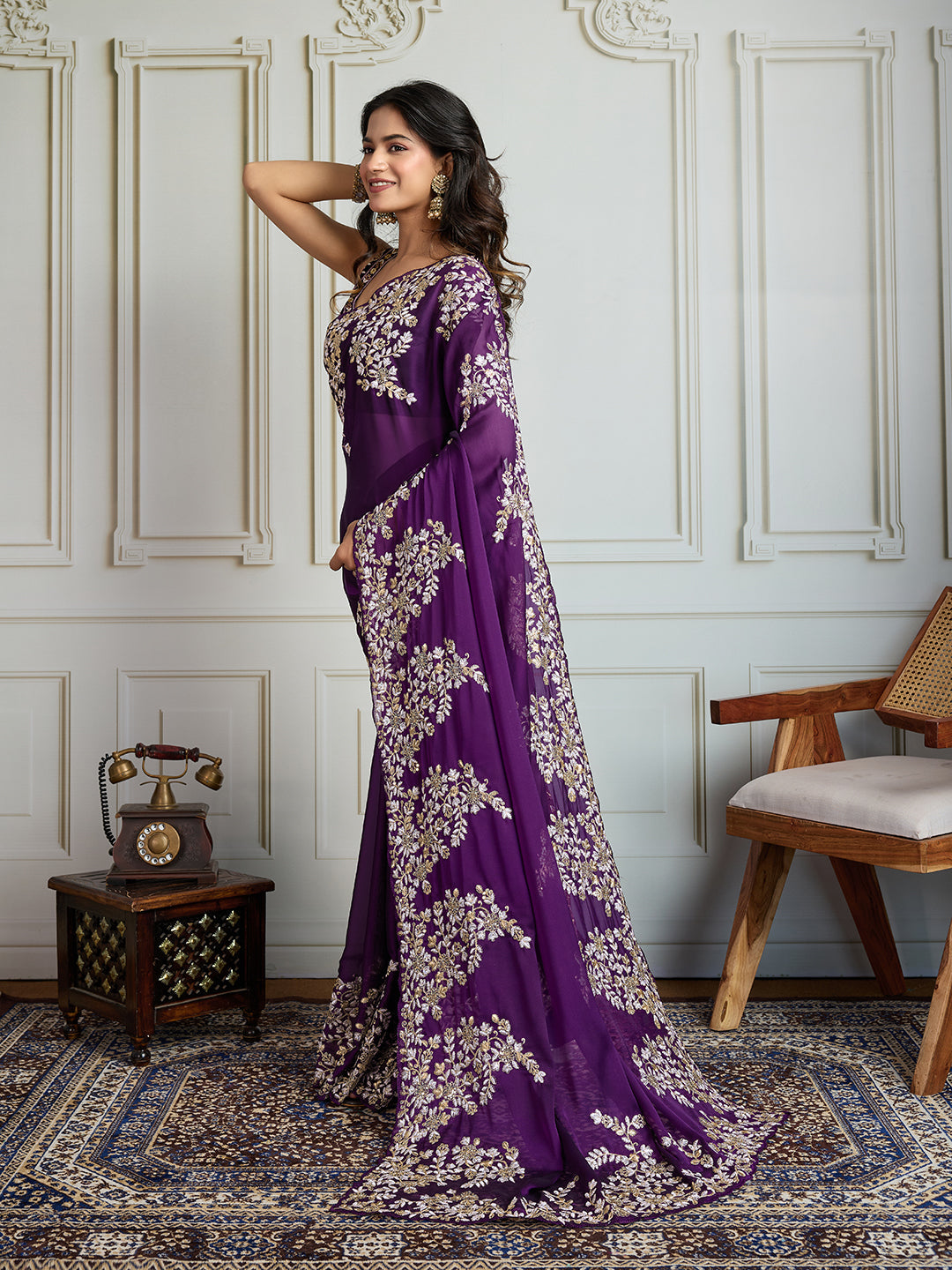 Jyoti Fashion Women's Purple Rangoli Silk Embroidered Designer Saree with Blouse | Grocsy