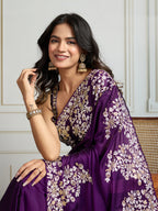 Jyoti Fashion Women's Purple Rangoli Silk Embroidered Designer Saree with Blouse | Grocsy