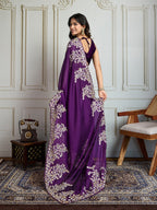 Jyoti Fashion Women's Purple Rangoli Silk Embroidered Designer Saree with Blouse | Grocsy