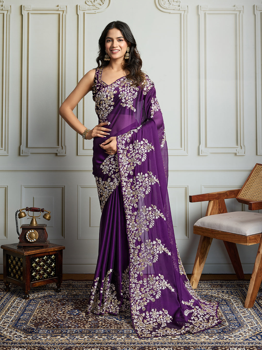 Jyoti Fashion Women's Purple Rangoli Silk Embroidered Designer Saree with Blouse | Grocsy