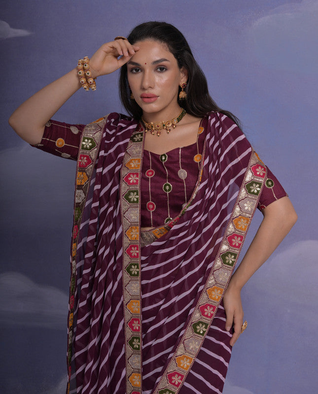 Jyoti Fashion Women's Wine Coding Sequence Georgette Saree with Blouse | Grocsy
