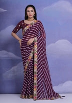 Jyoti Fashion Women's Wine Coding Sequence Georgette Saree with Blouse | Grocsy