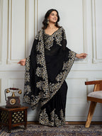 Jyoti Fashion Women's Black Rangoli Silk Embroidered Designer Saree with Blouse | Grocsy