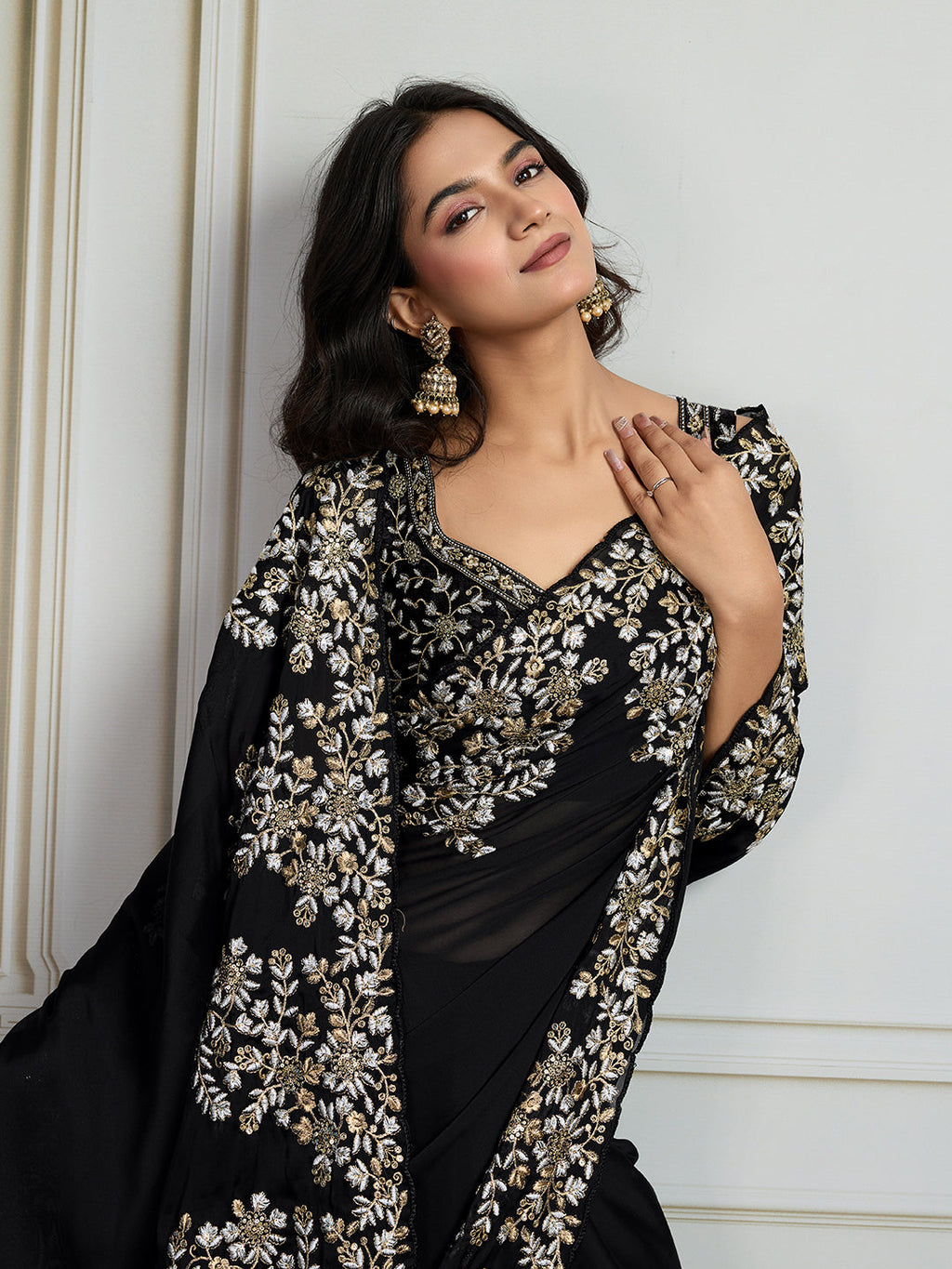 Jyoti Fashion Women's Black Rangoli Silk Embroidered Designer Saree with Blouse | Grocsy