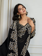 Jyoti Fashion Women's Black Rangoli Silk Embroidered Designer Saree with Blouse | Grocsy
