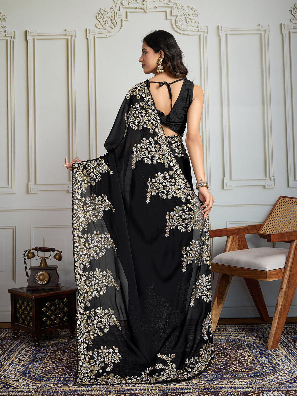 Jyoti Fashion Women's Black Rangoli Silk Embroidered Designer Saree with Blouse | Grocsy