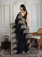 Jyoti Fashion Women's Black Rangoli Silk Embroidered Designer Saree with Blouse | Grocsy