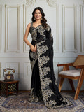 Jyoti Fashion Women's Black Rangoli Silk Embroidered Designer Saree with Blouse | Grocsy