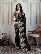 Jyoti Fashion Women's Black Rangoli Silk Embroidered Designer Saree with Blouse | Grocsy