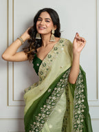 Jyoti Fashion Women's Green Soft Crush Embroidered Designer Saree with Blouse | Grocsy