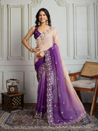 Jyoti Fashion Women's Purple Soft Crush Embroidered Designer Saree with Blouse | Grocsy