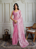 Jyoti Fashion Women's Pink Chiffon Silk Sequins Designer Saree with Blouse | Grocsy