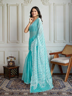 Jyoti Fashion Women's Sky Blue Chiffon Silk Sequins Designer Saree with Blouse | Grocsy