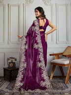 Jyoti Fashion Women's Wine Jimmy Choo Silk Embroidered Designer Saree with Blouse | Grocsy