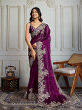 Jyoti Fashion Women's Wine Jimmy Choo Silk Embroidered Designer Saree with Blouse | Grocsy