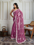 Jyoti Fashion Women's Onion Semi Georgette Embroidered Designer Saree with Blouse | Grocsy