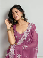 Jyoti Fashion Women's Onion Semi Georgette Embroidered Designer Saree with Blouse | Grocsy