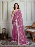 Jyoti Fashion Women's Onion Semi Georgette Embroidered Designer Saree with Blouse | Grocsy
