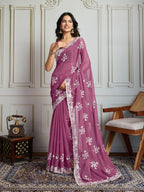 Jyoti Fashion Women's Onion Semi Georgette Embroidered Designer Saree with Blouse | Grocsy