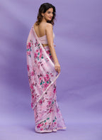 Jyoti Fashion Women's Pink Digital Print with Sequence Lace work Chinon Saree with Blouse | Grocsy
