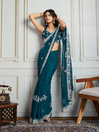 Jyoti Fashion Women's Morpich Semi Georgette Embroidered Designer Saree with Blouse | Grocsy