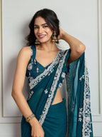 Jyoti Fashion Women's Morpich Semi Georgette Embroidered Designer Saree with Blouse | Grocsy